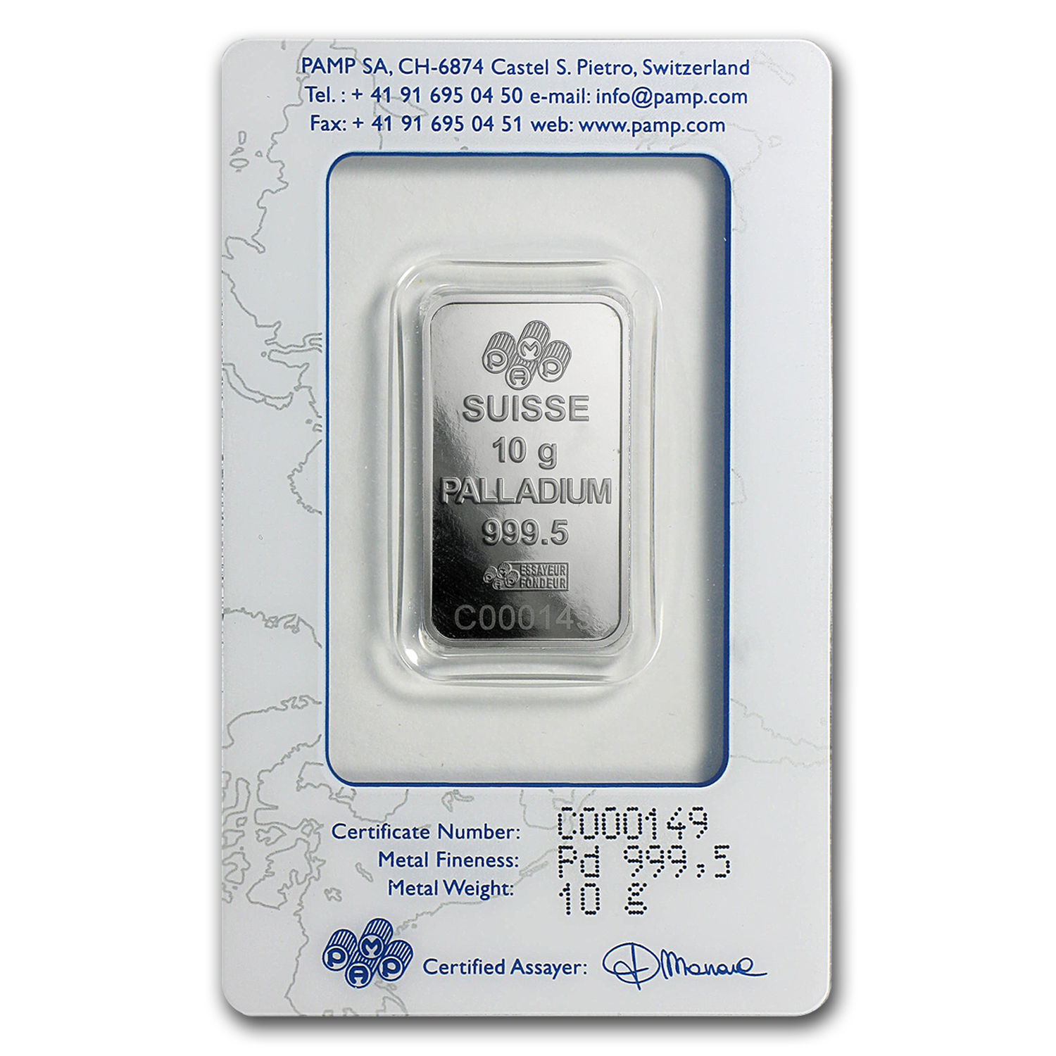 10 gram Palladium Bar - PAMP Suisse (In Assay) - SKU #96681