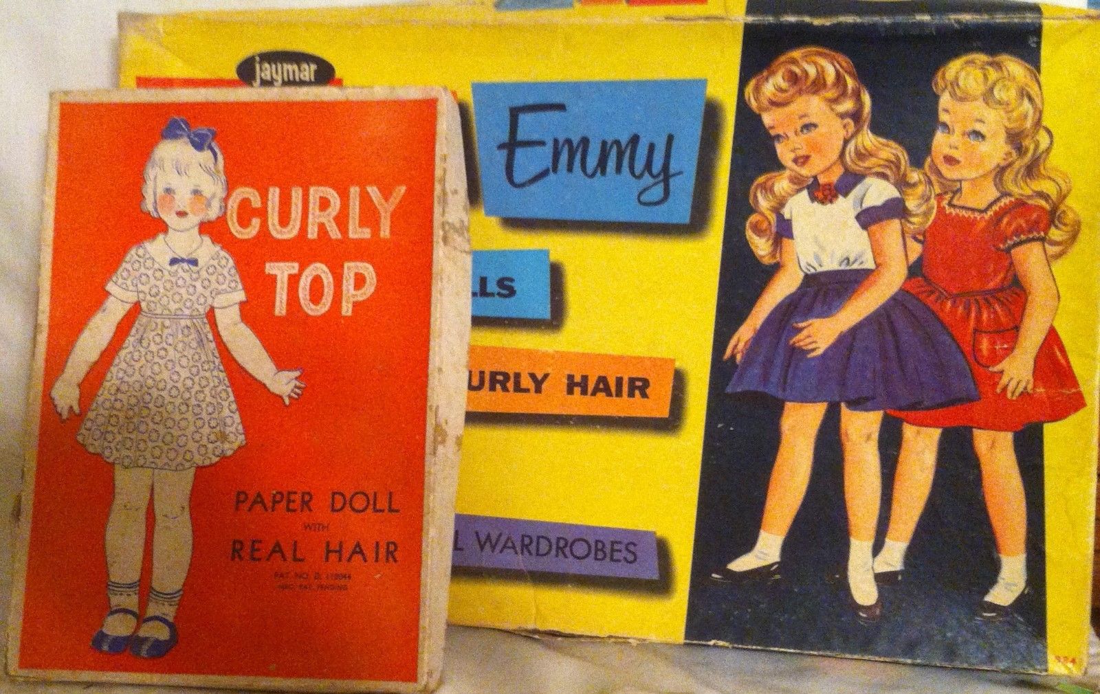 CURLY TOP & JAMIE AND EMMY - 2 VINTAGE BOXED PAPER DOLL CUT OUT TOYS & BOXES