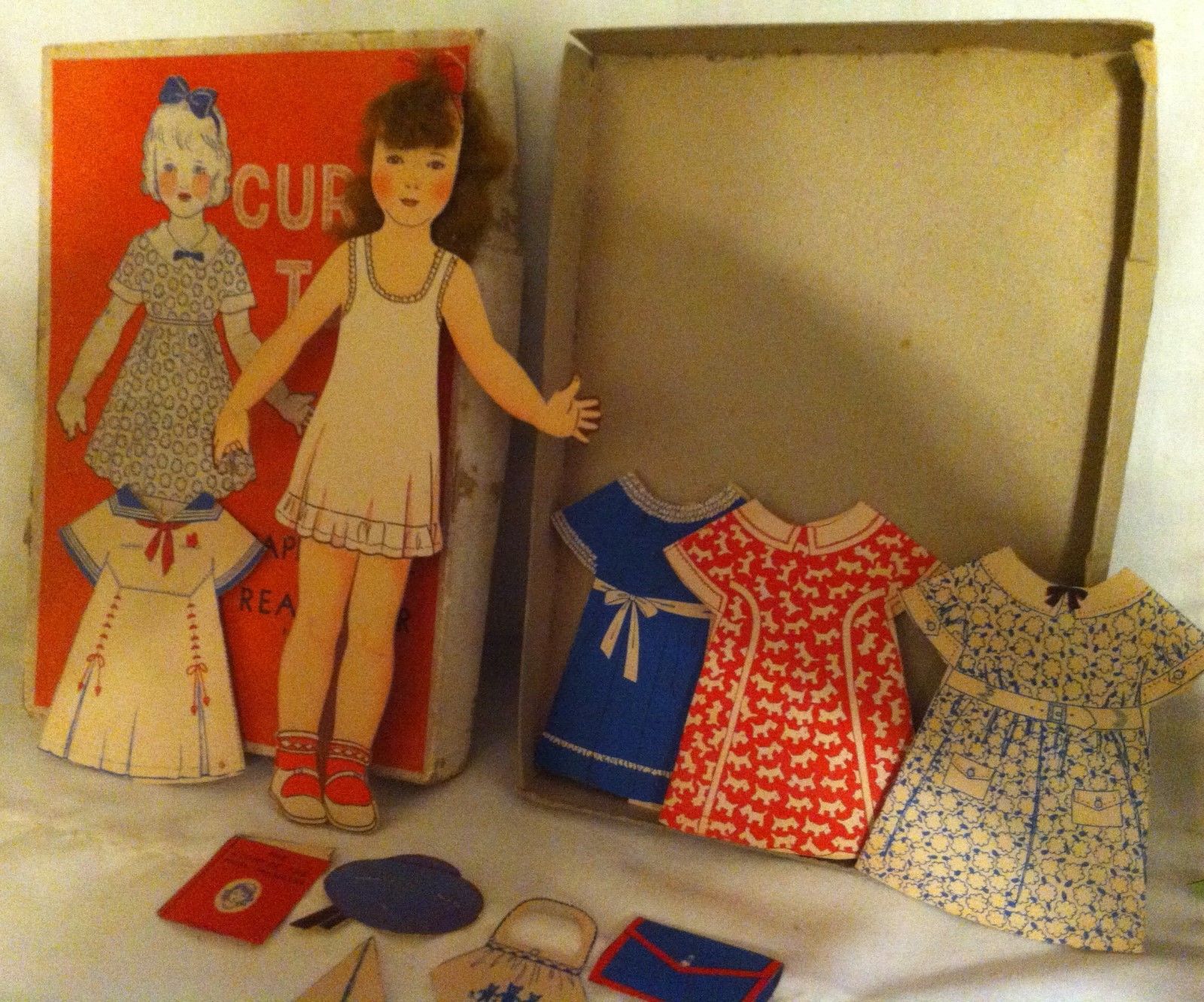 CURLY TOP & JAMIE AND EMMY - 2 VINTAGE BOXED PAPER DOLL CUT OUT TOYS & BOXES