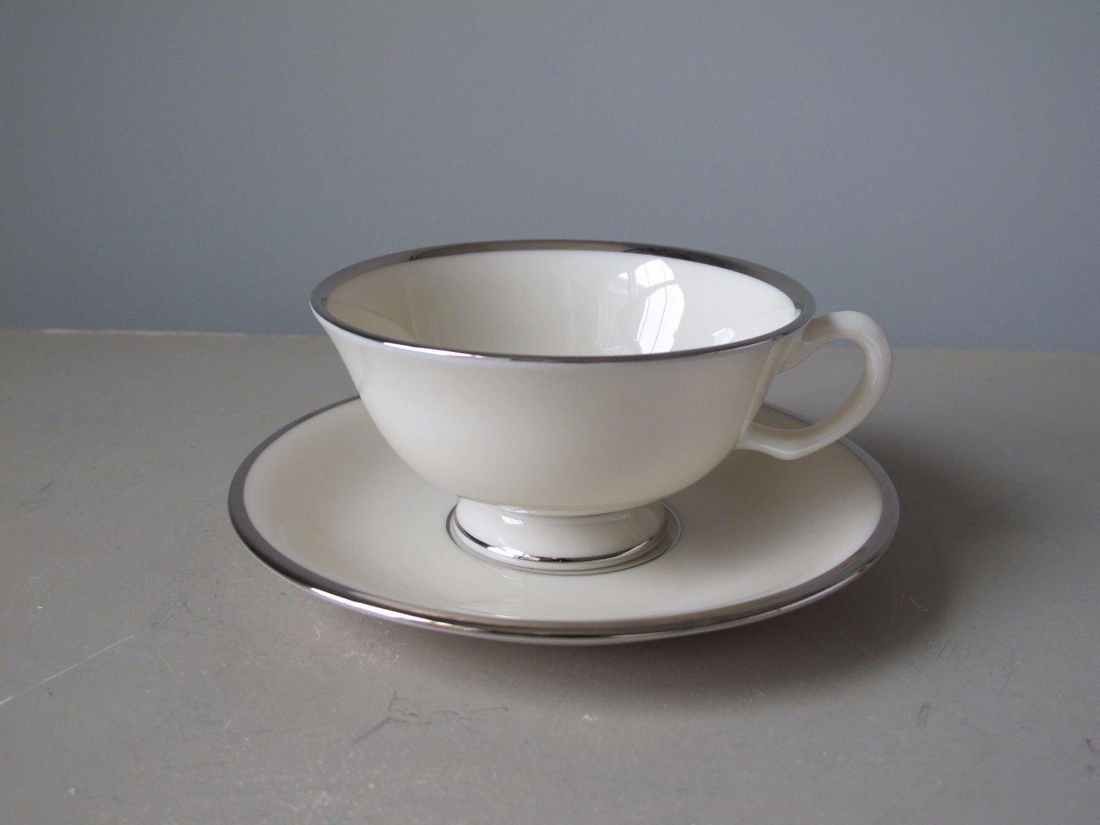 Lenox Montclair Footed Cups and Saucers, Set of (6), Platinum Trim