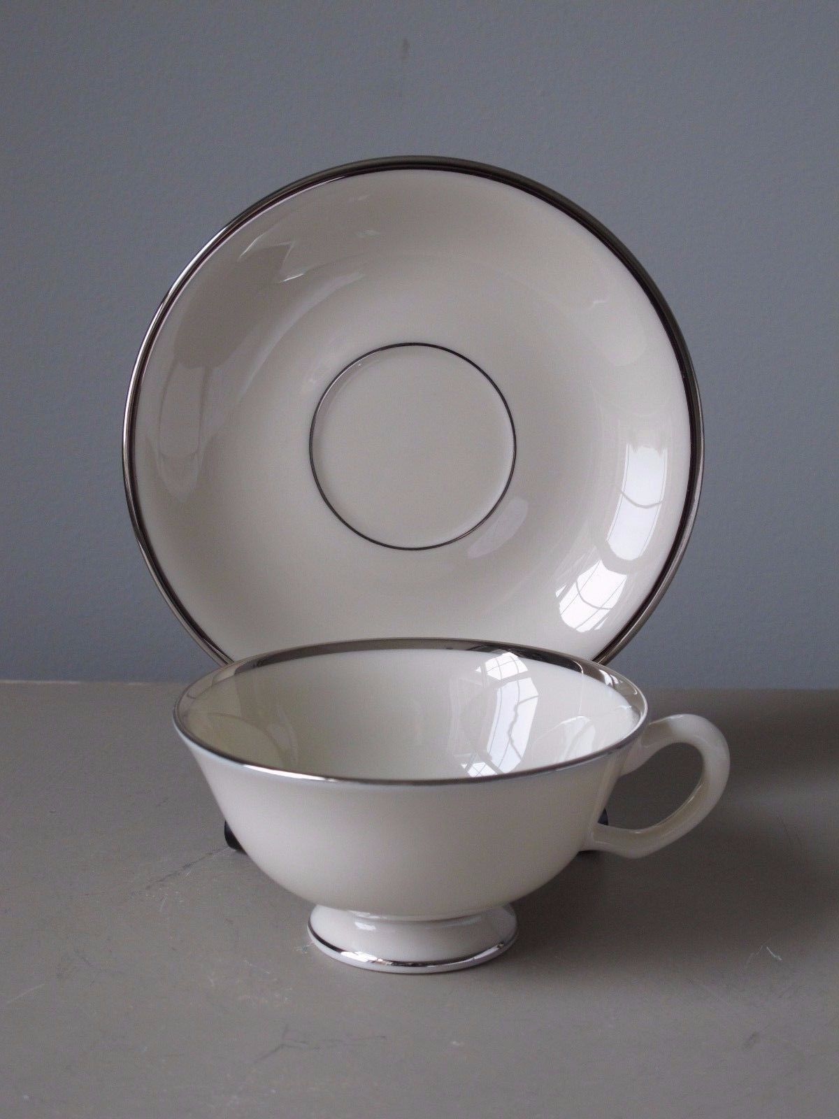 Lenox Montclair Footed Cups and Saucers, Set of (6), Platinum Trim