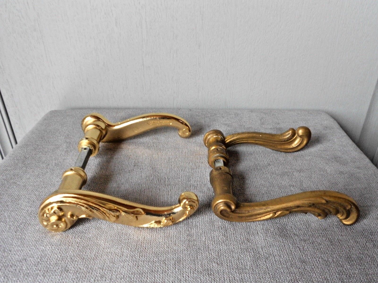 4 vintage FRENCH gilded STYLISH Door HANDLES PULLS marked FRANCE