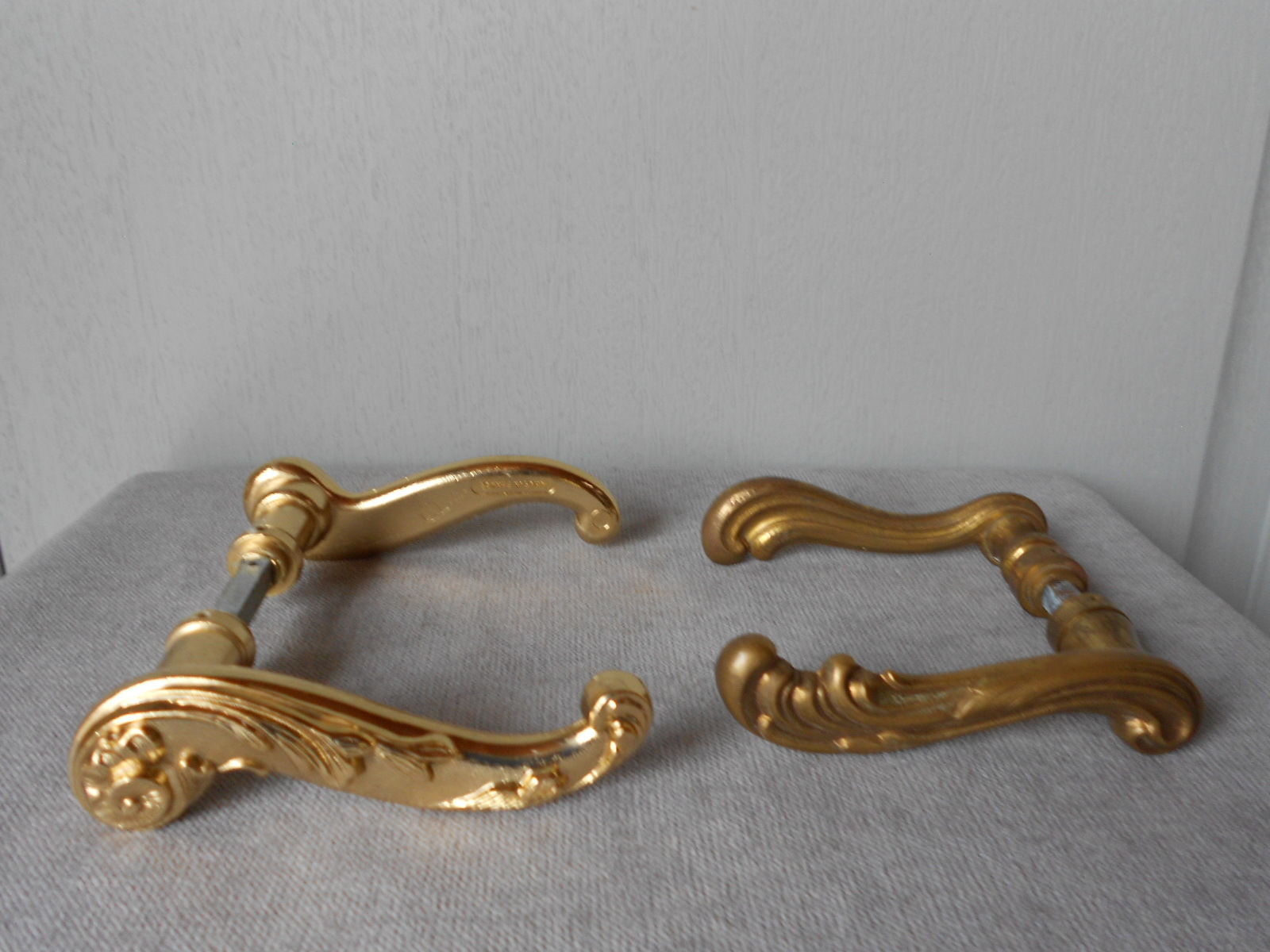 4 vintage FRENCH gilded STYLISH Door HANDLES PULLS marked FRANCE