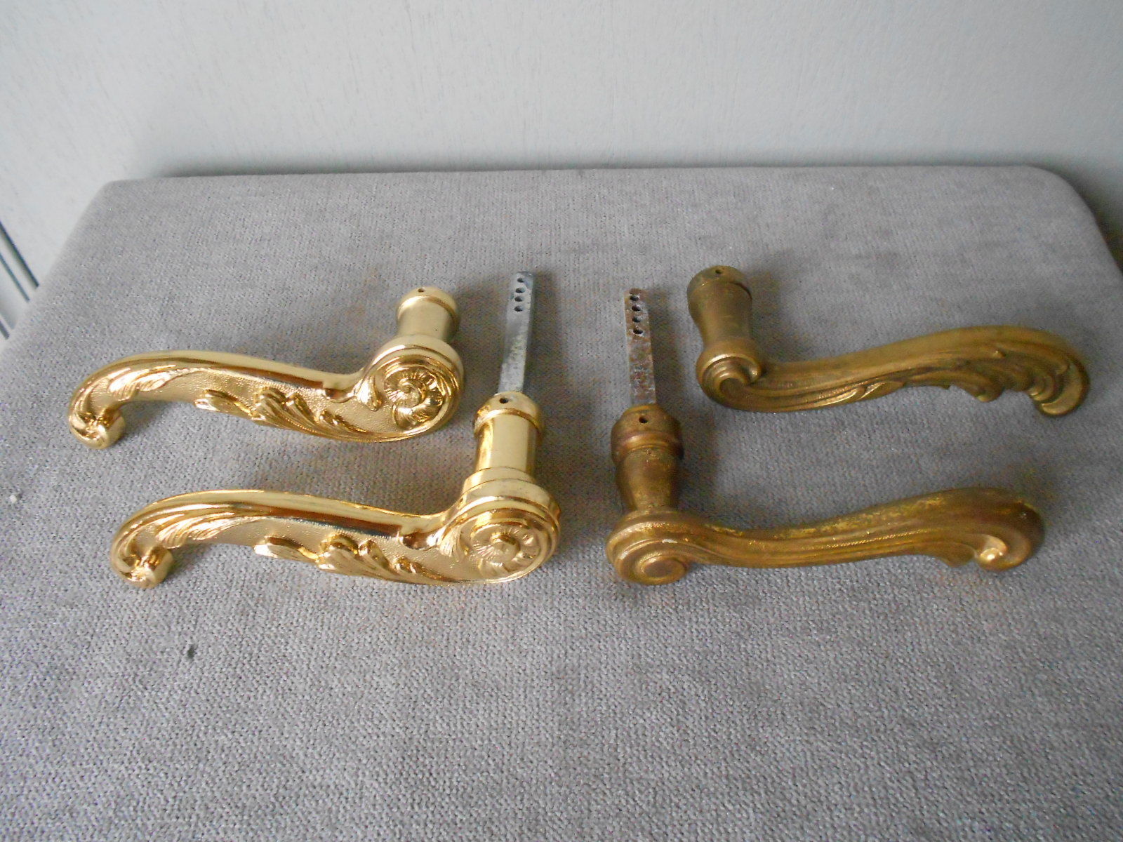 4 vintage FRENCH gilded STYLISH Door HANDLES PULLS marked FRANCE