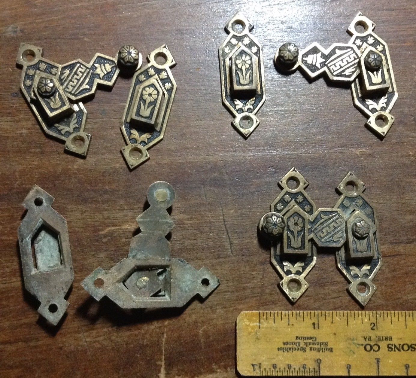 Lot Of 4 Eastlake Shutter Latch Cabinet Catch Solid Brass Ornate Rare Antique