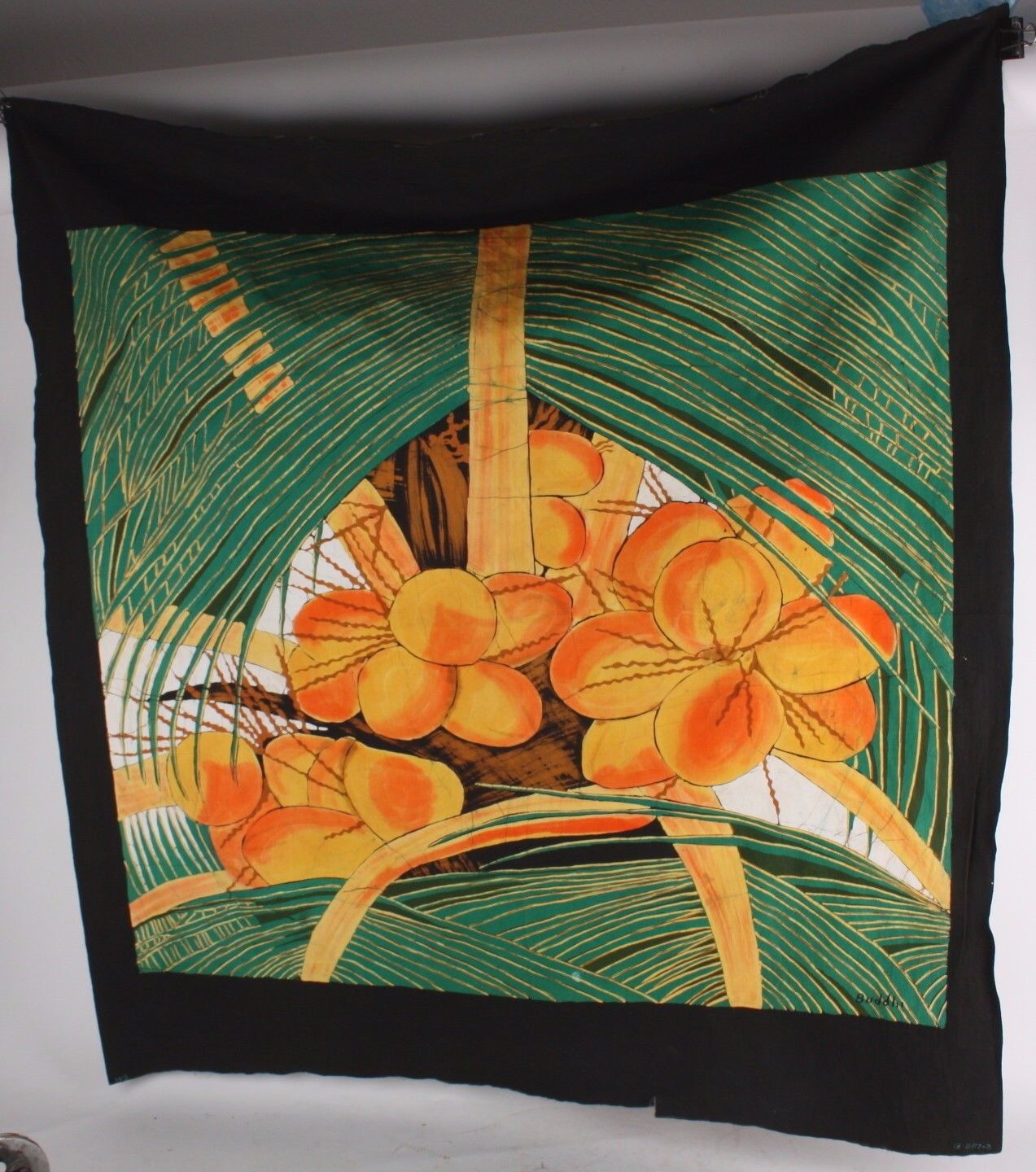 COCONUT VINTAGE BATIK FROM SRI LANKA BUDDHI artist wall tropical art landscape