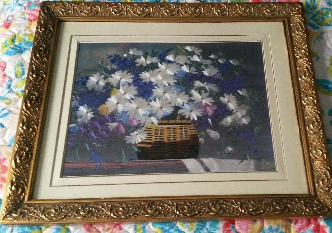 A Beautifully Embroidered Picture of Flowers.
