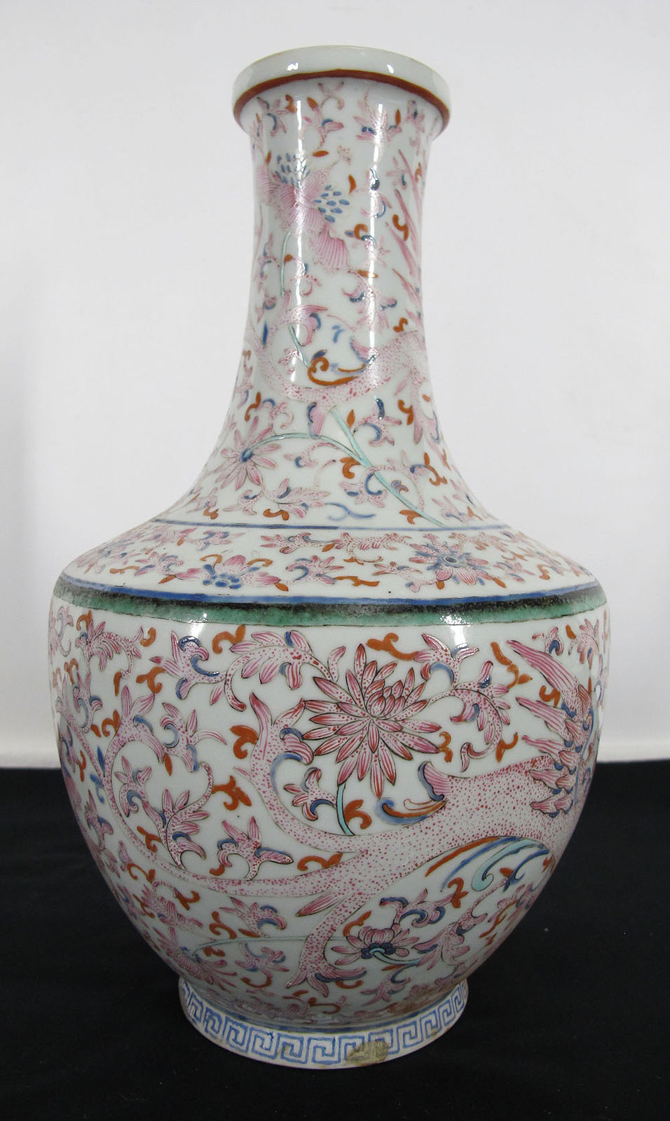 Qing Republican Qianlong Mark famille Rose Porcelain Dragon Phoenix Vase NR yqz