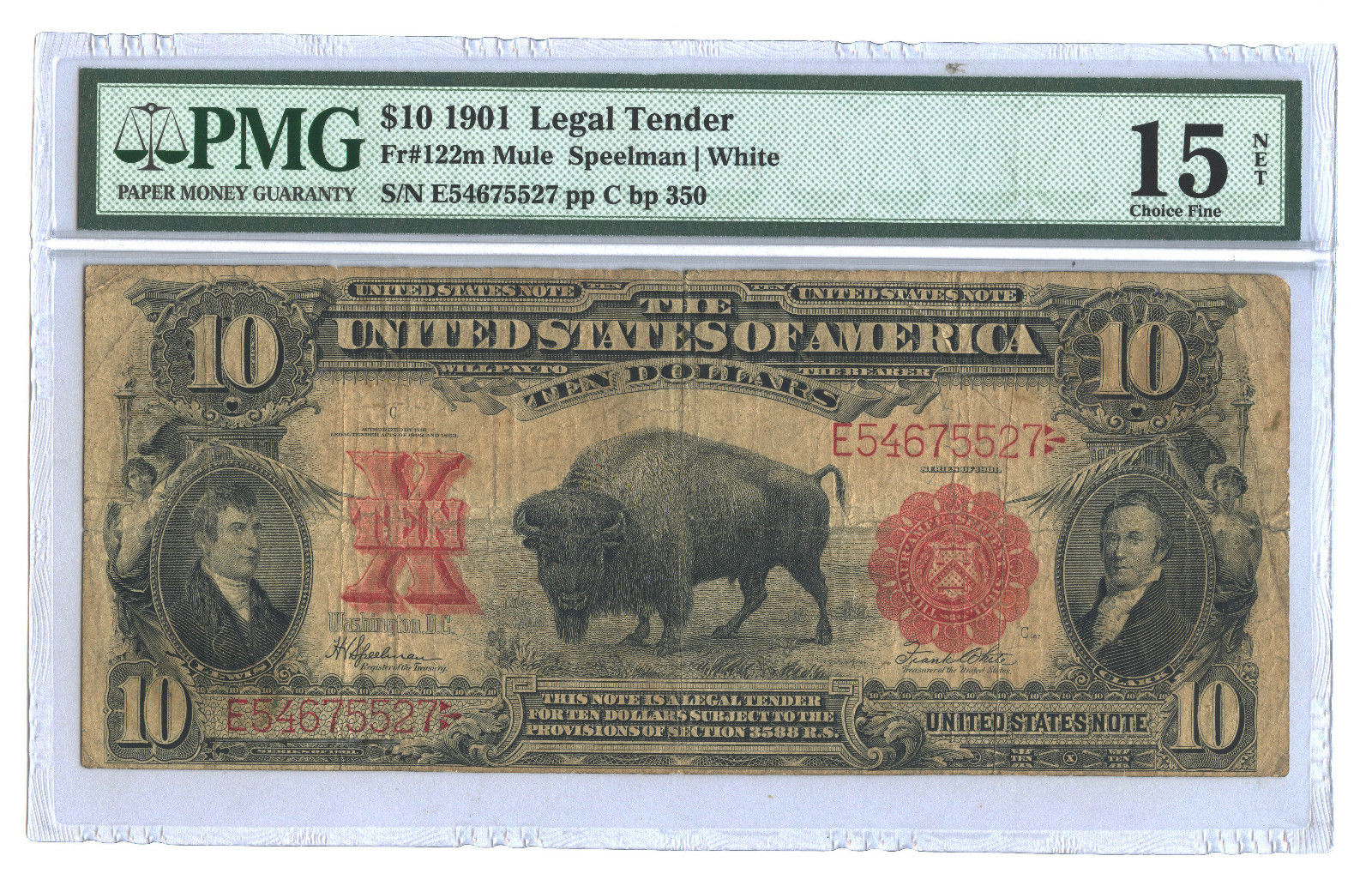 1901 Buffalo Large Size $10 United States Note Fr#122 MULE PMG CH Fine 15 Net