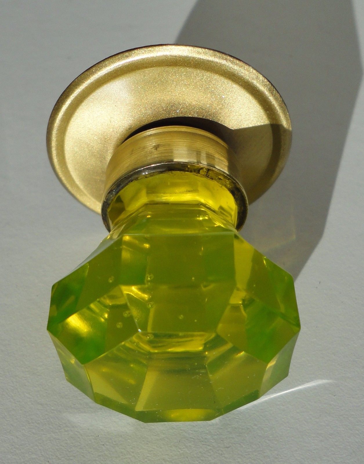 ANTIQUE Drawer KNOB  - URANIUM GREEN Glass - VICTORIAN ERA Pulls Handles