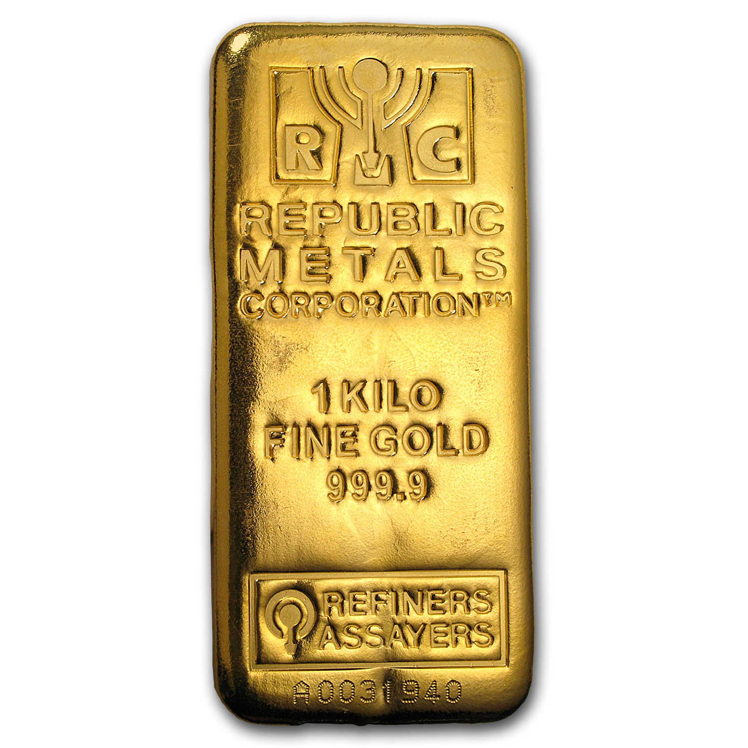 1 kilo Gold Bar - Republic Metals Corporation (Cast w/Assay)