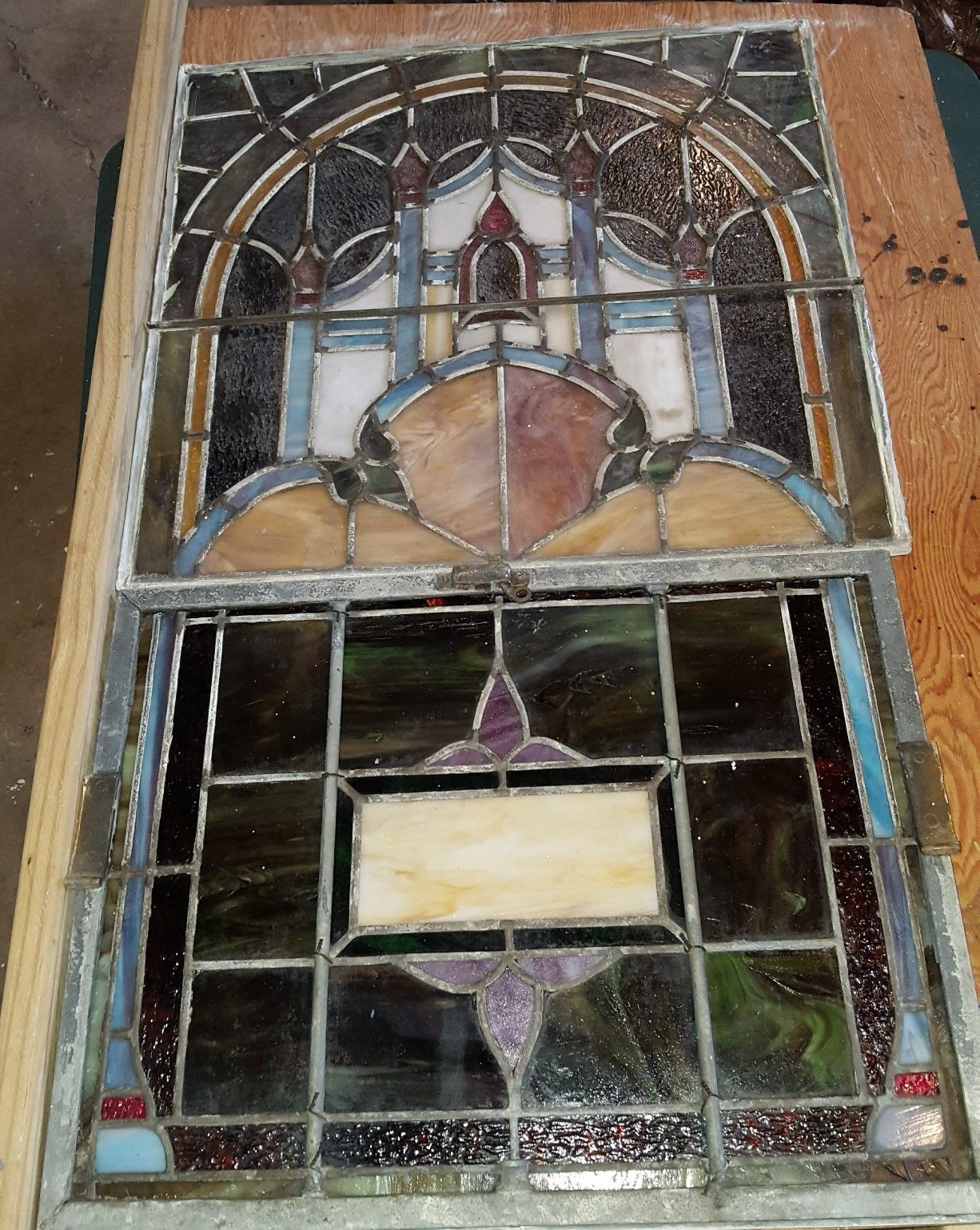 GORGEOUS ANTIQUE EARLY 1900s  LEADED STAINED GLASS CHURCH WINDOW SET, COMPLETE!