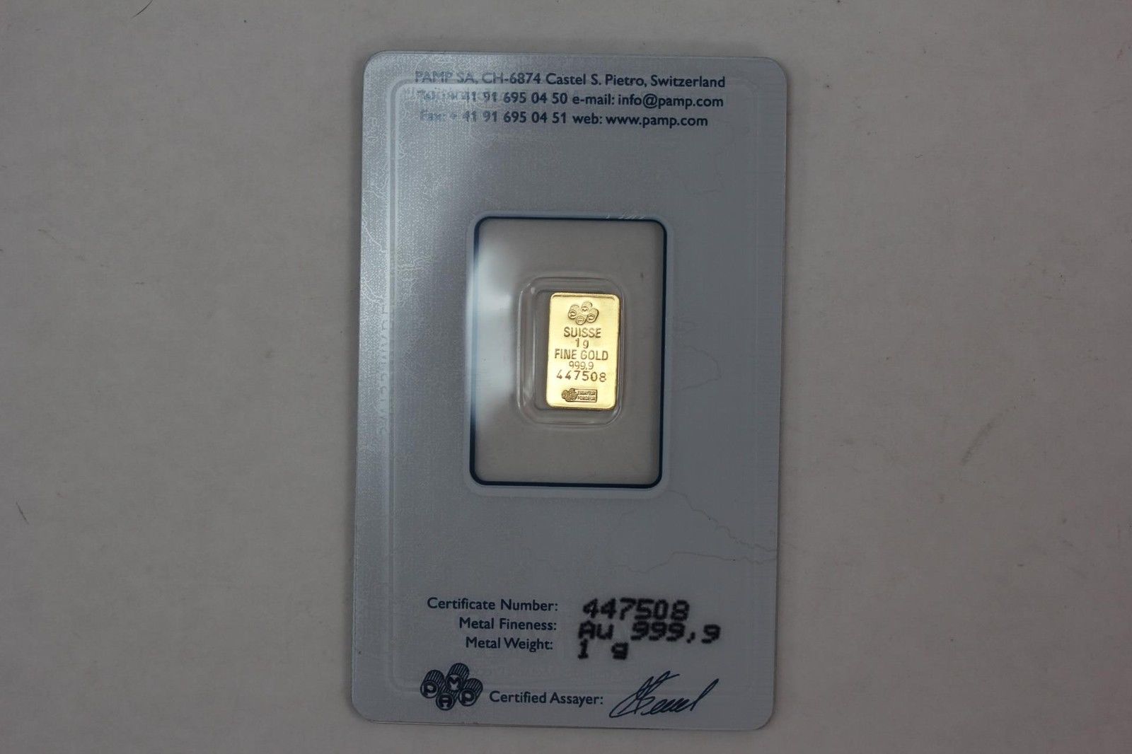 1 gram 999.9 Fine Gold Bar - Pamp Suisse Lady Fortuna In Sealed Assay Card