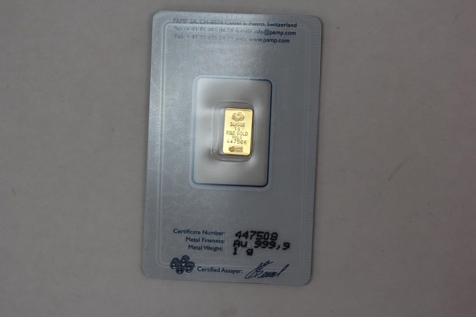 1 gram 999.9 Fine Gold Bar - Pamp Suisse Lady Fortuna In Sealed Assay Card