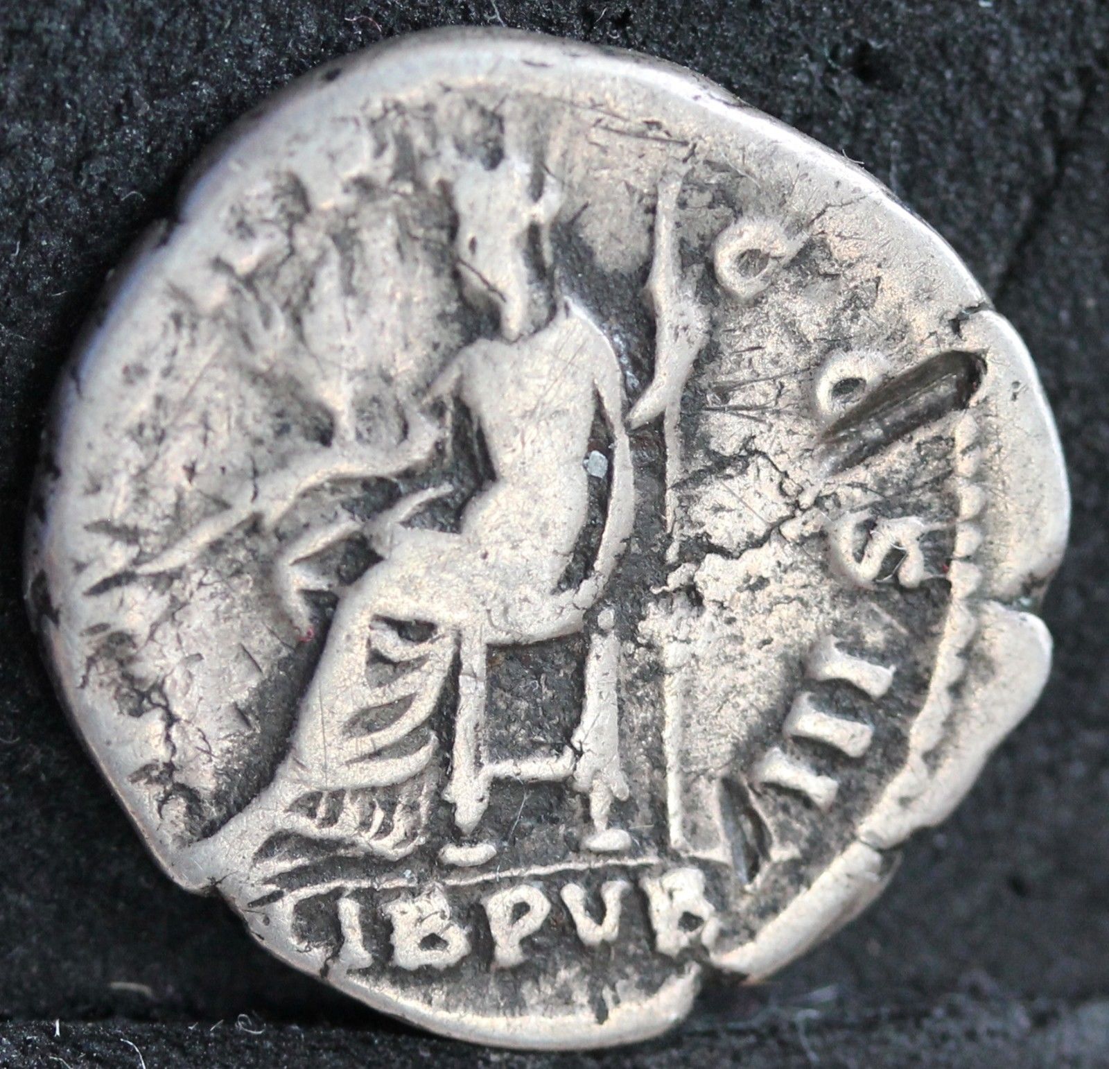 Hadrian Silver Denarius, Libertus Seated Left With Branch & Sceptre. RIC 127,