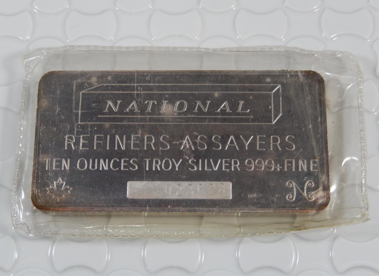 Vintage National Refiners-Assayers 10 Troy Oz 999+ Fine Silver Bar Sealed C0442