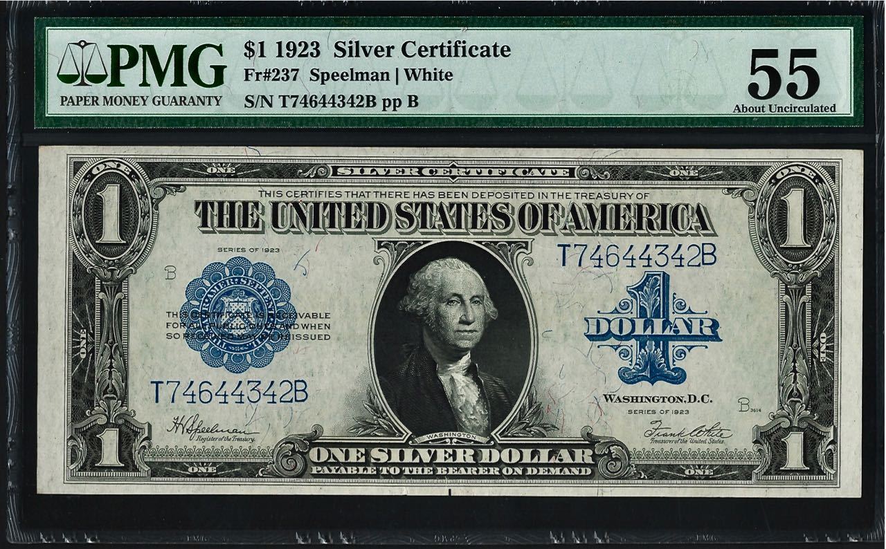 1923 United States of America Silver Certificate (Small) $1 PMG AU55 (Fr. 237)