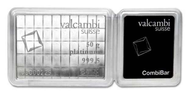 (2) 1 GRAM VALCAMBI .9995 FINE PLATINUM BULLION BAR FROM NEW SHEET OF 50