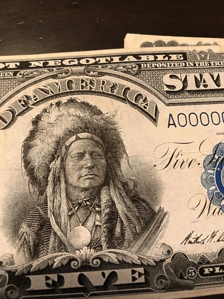 $100 In 1899 $5 Bills Prop/Play Money Silver Certificate Act. Size Indian Chief