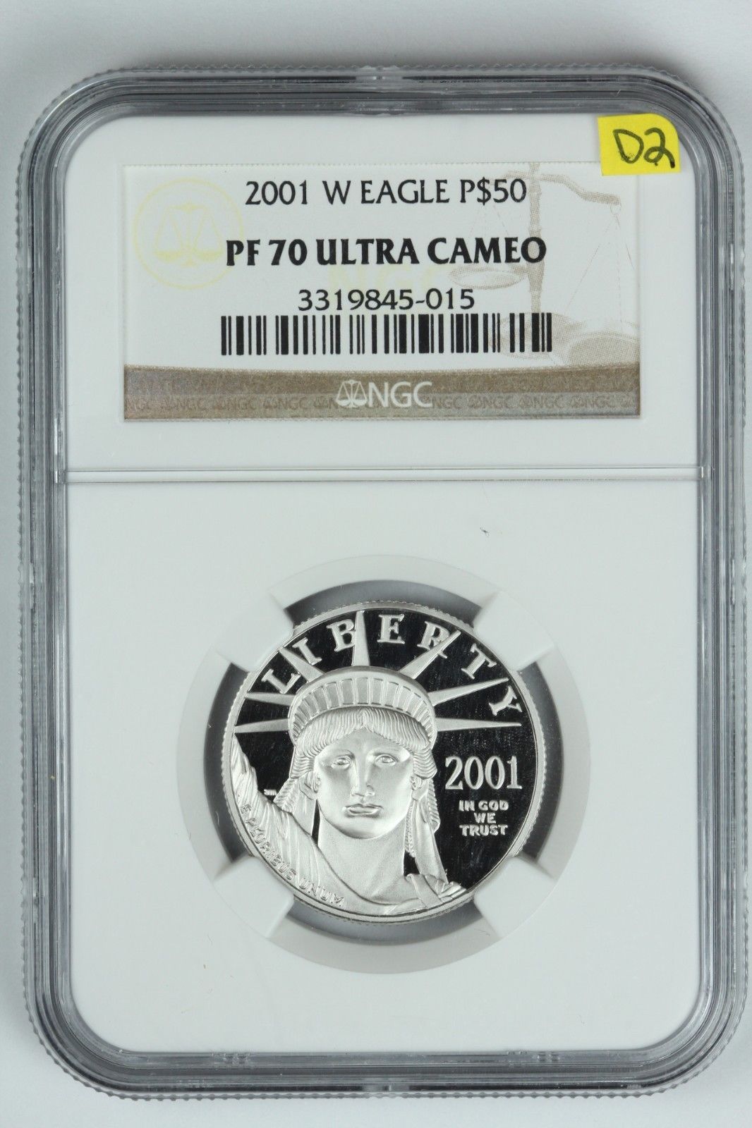 2001-W American Platinum Eagle $50 NGC Graded 70 Proof Ultra Cam 1/2oz Coin D2