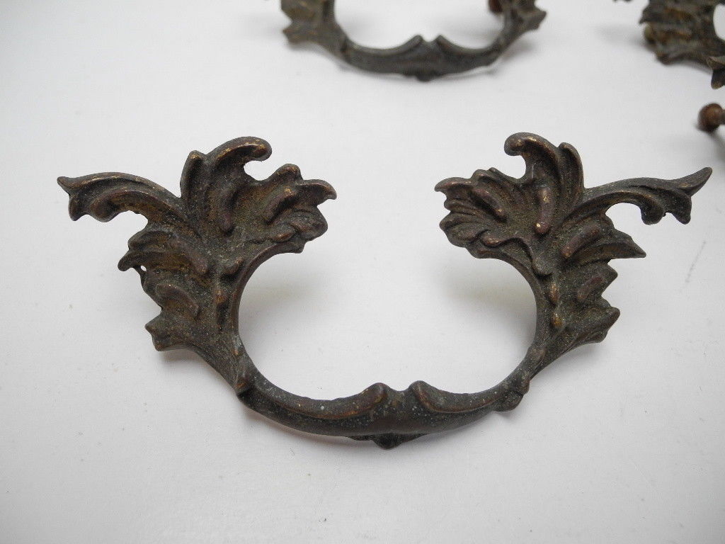 Set of 4 Antique Solid Brass Ornate 4.75" Cabinet Drawer / Door Pulls 3 inch c/l