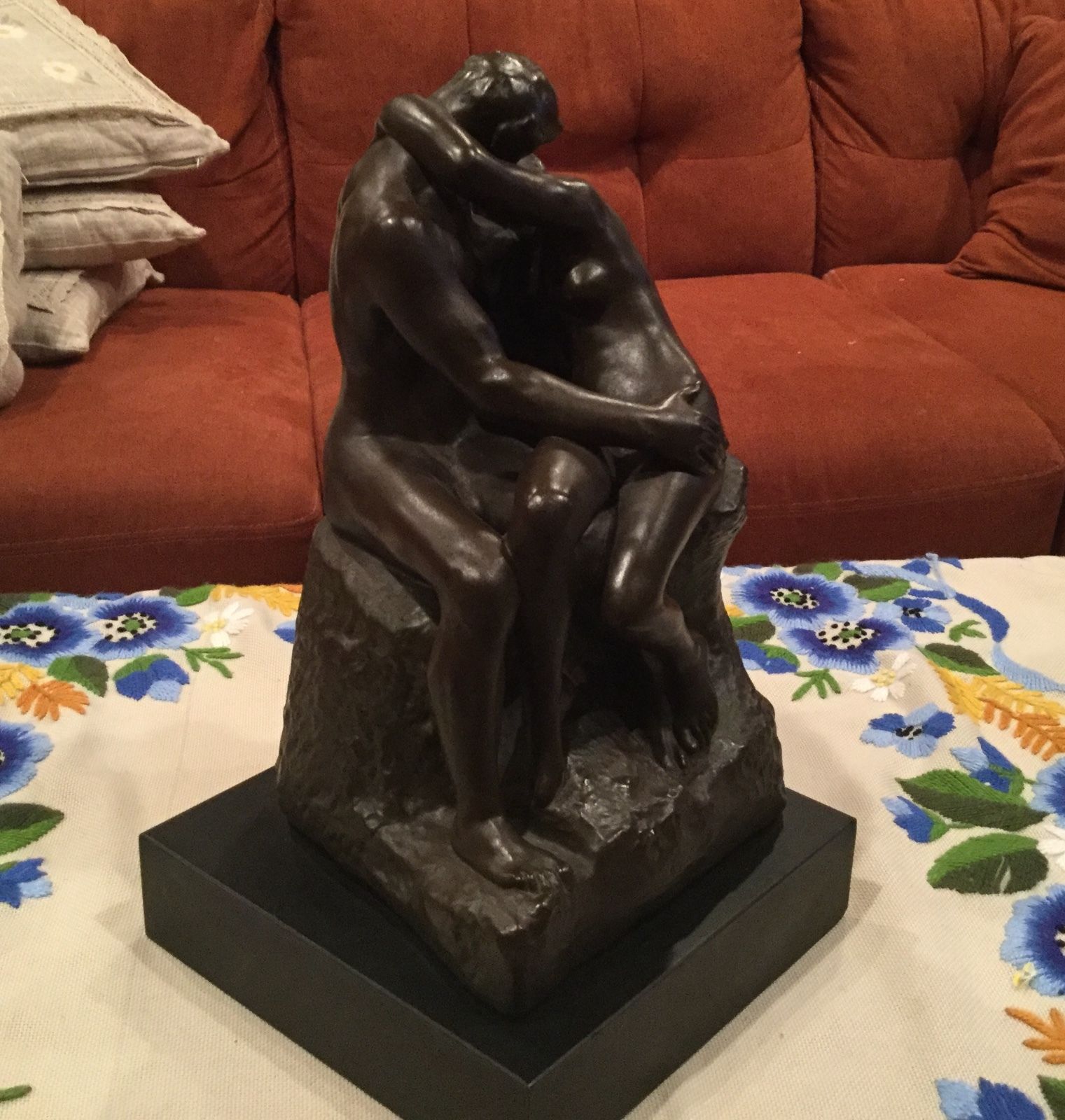 Rodin's The Kiss Bronze Over Plaster Statue Sculpture
