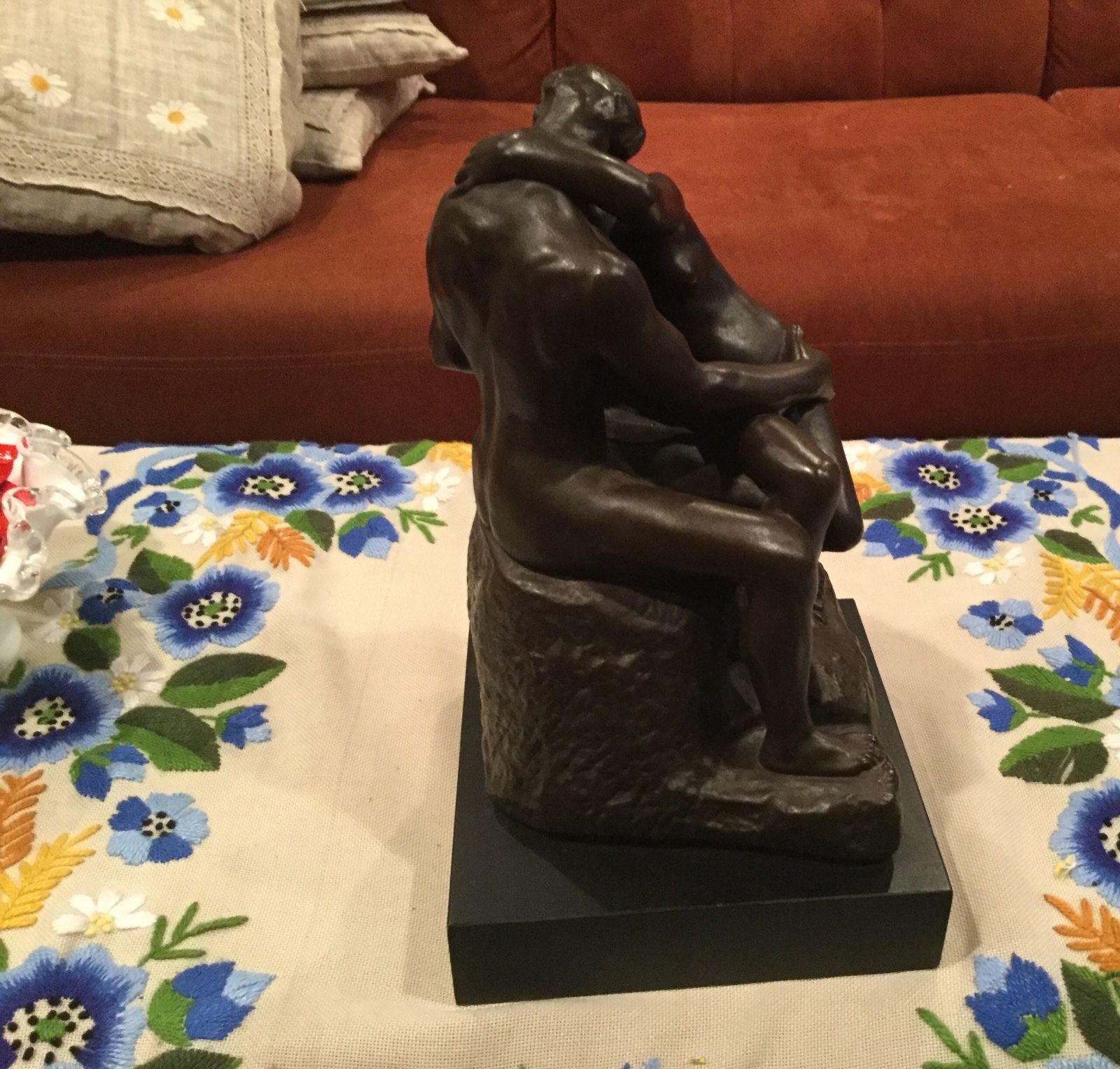 Rodin's The Kiss Bronze Over Plaster Statue Sculpture