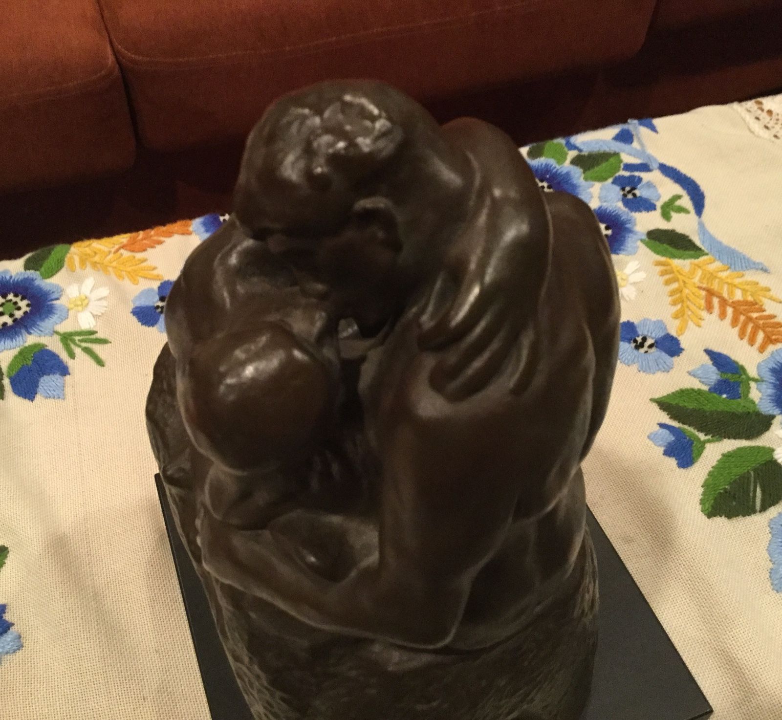 Rodin's The Kiss Bronze Over Plaster Statue Sculpture