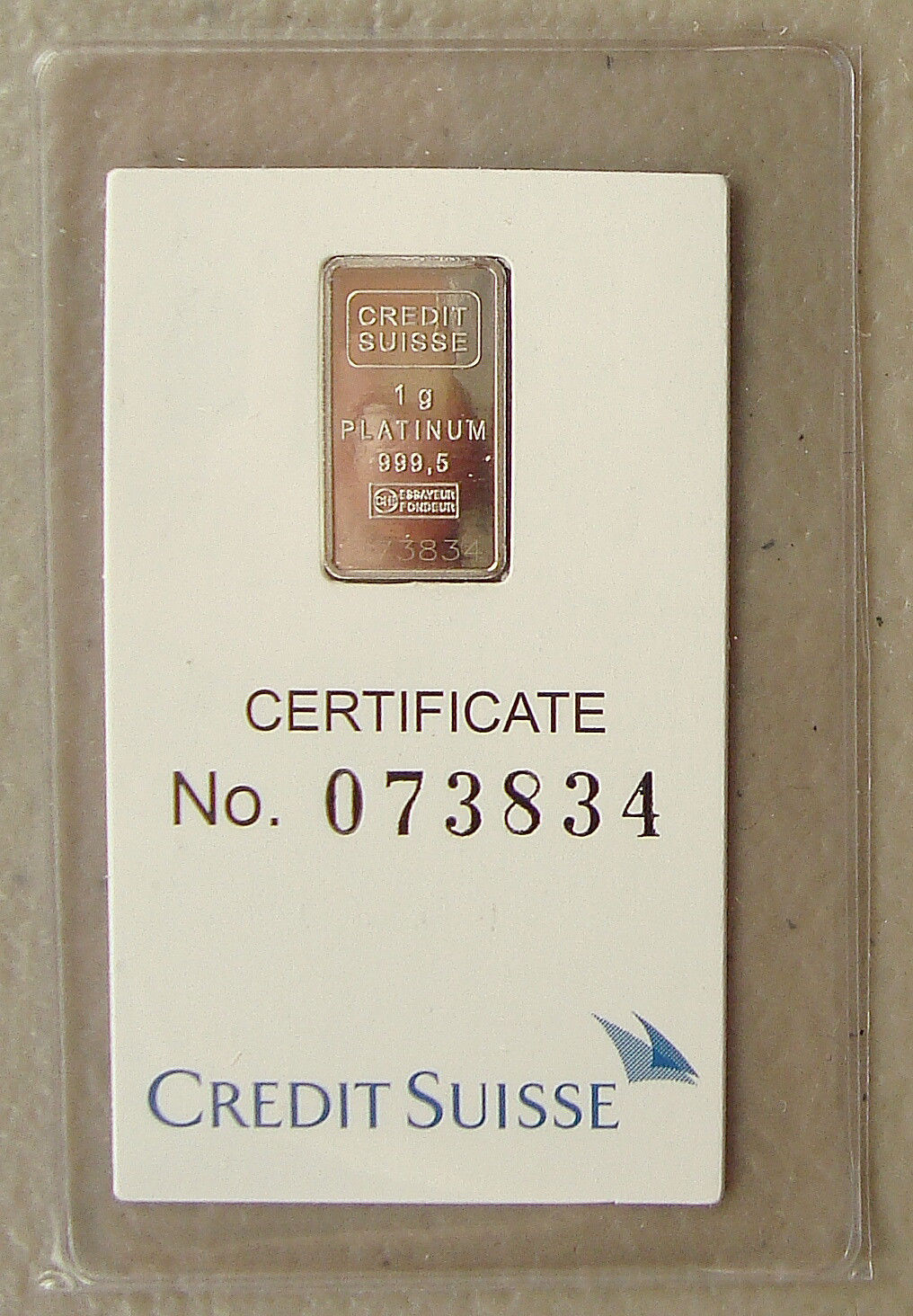 ~ Credit Suisse 1 Gram .9995 Platinum Bullion Bar ~