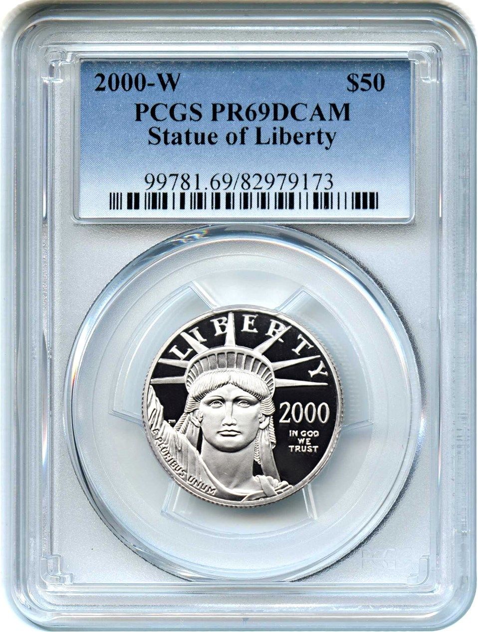 2000-W Platinum Eagle $50 PCGS PR 69 DCAM - Statue Liberty 1/2 oz