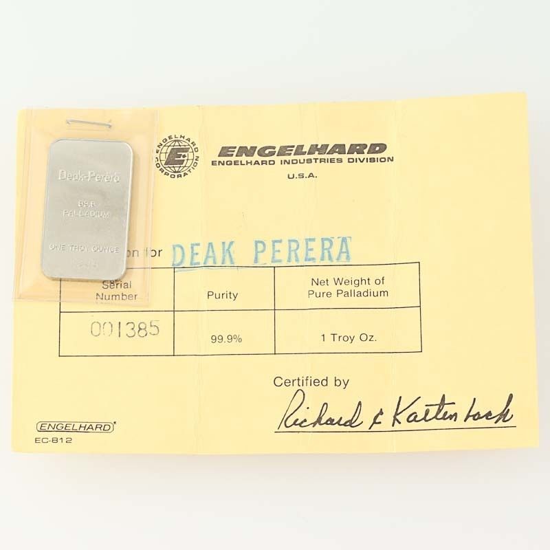 Engelhard Deak-Perera Palladium Bar - .999 Palladium 1 Troy Ounce