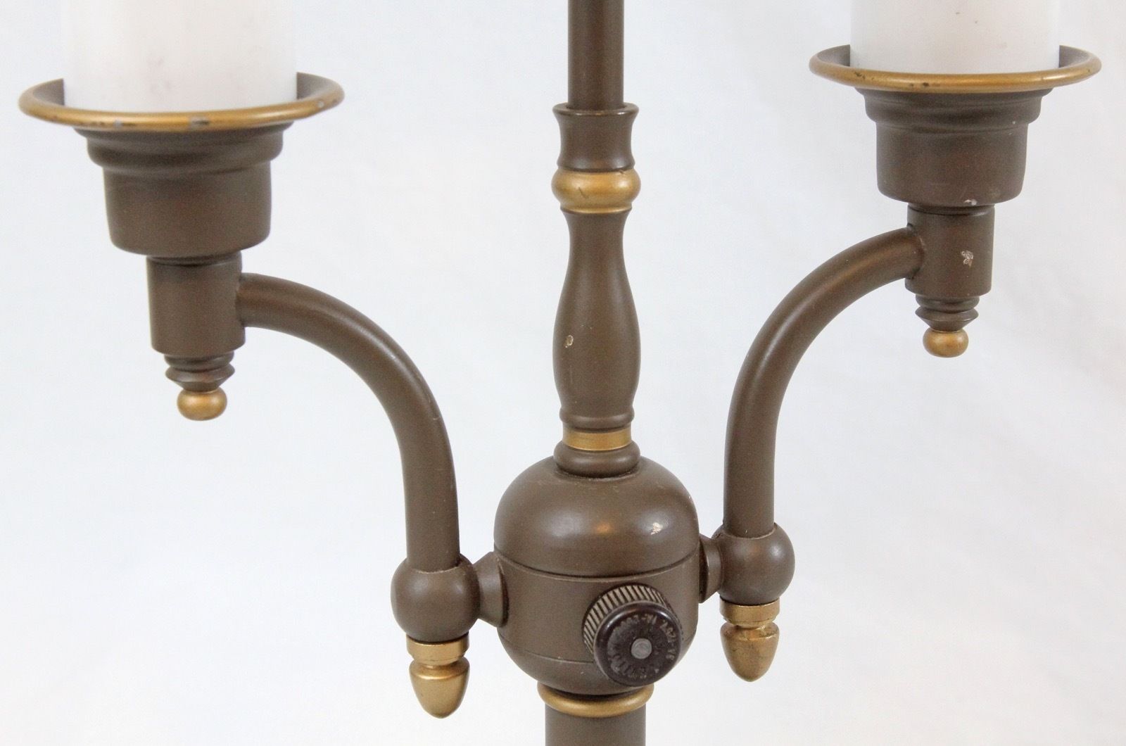 Bouillotte Tole Double Candlestick Table Lamp Vintage Painted Metal Shade Brown