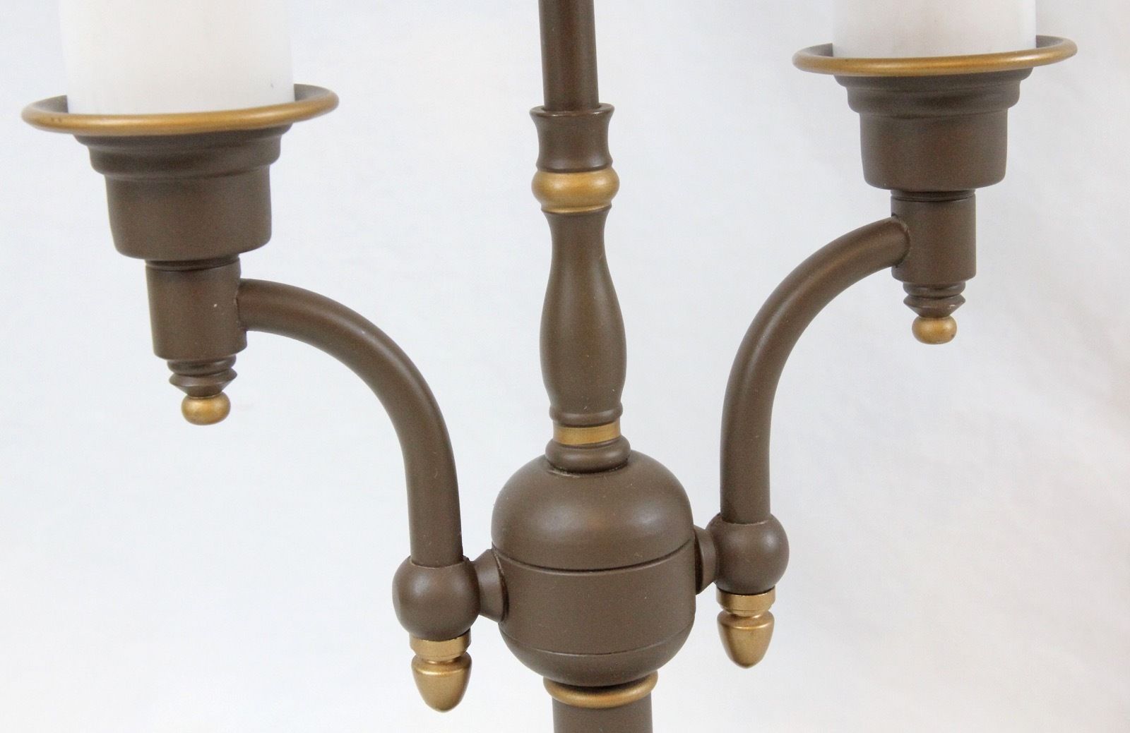 Bouillotte Tole Double Candlestick Table Lamp Vintage Painted Metal Shade Brown