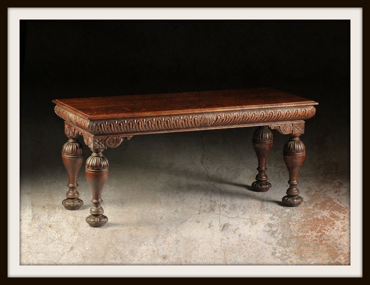 A VICTORIAN BAROQUE STYLE CARVED OAK CENTER / ENTRY TABLE 19th century ( 1800s )