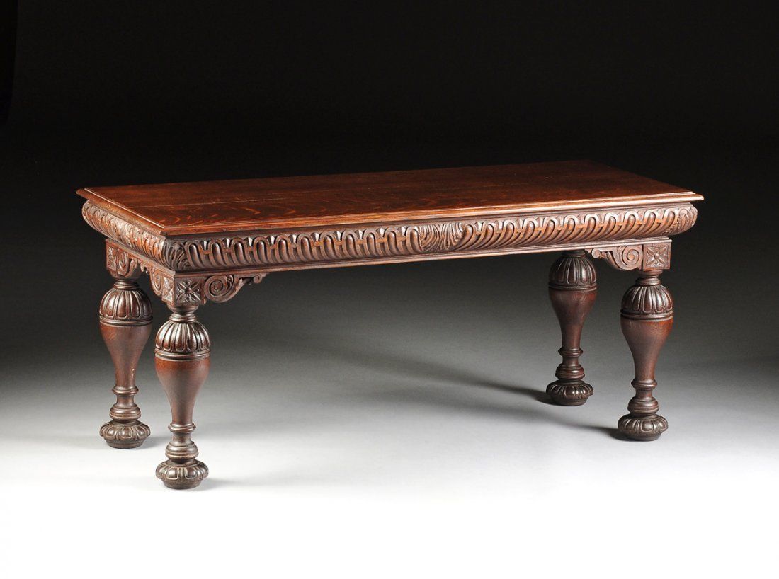 A VICTORIAN BAROQUE STYLE CARVED OAK CENTER / ENTRY TABLE 19th century ( 1800s )