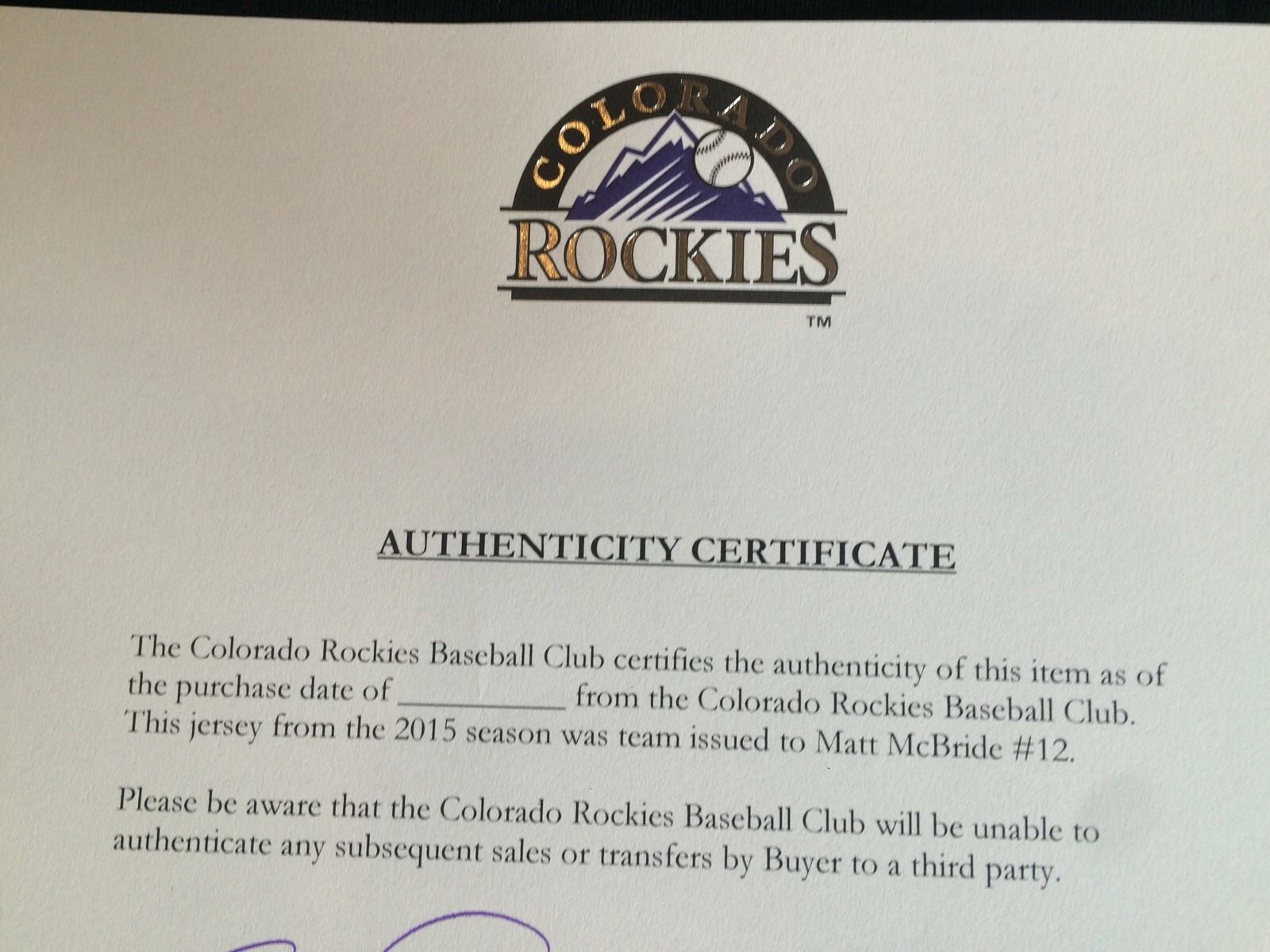 Matt McBride Colorado Rockies Game Issued Jersey Oakland A's Athletics