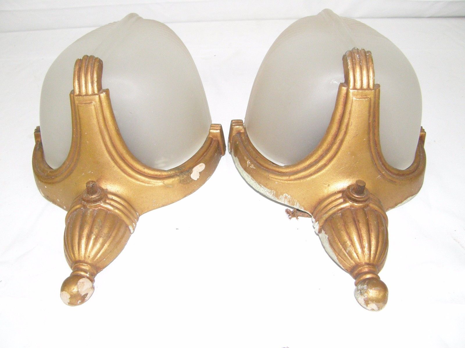 2 (1 Pair) Vintage Antique Art Deco Slip Shade Wall Sconce Lights