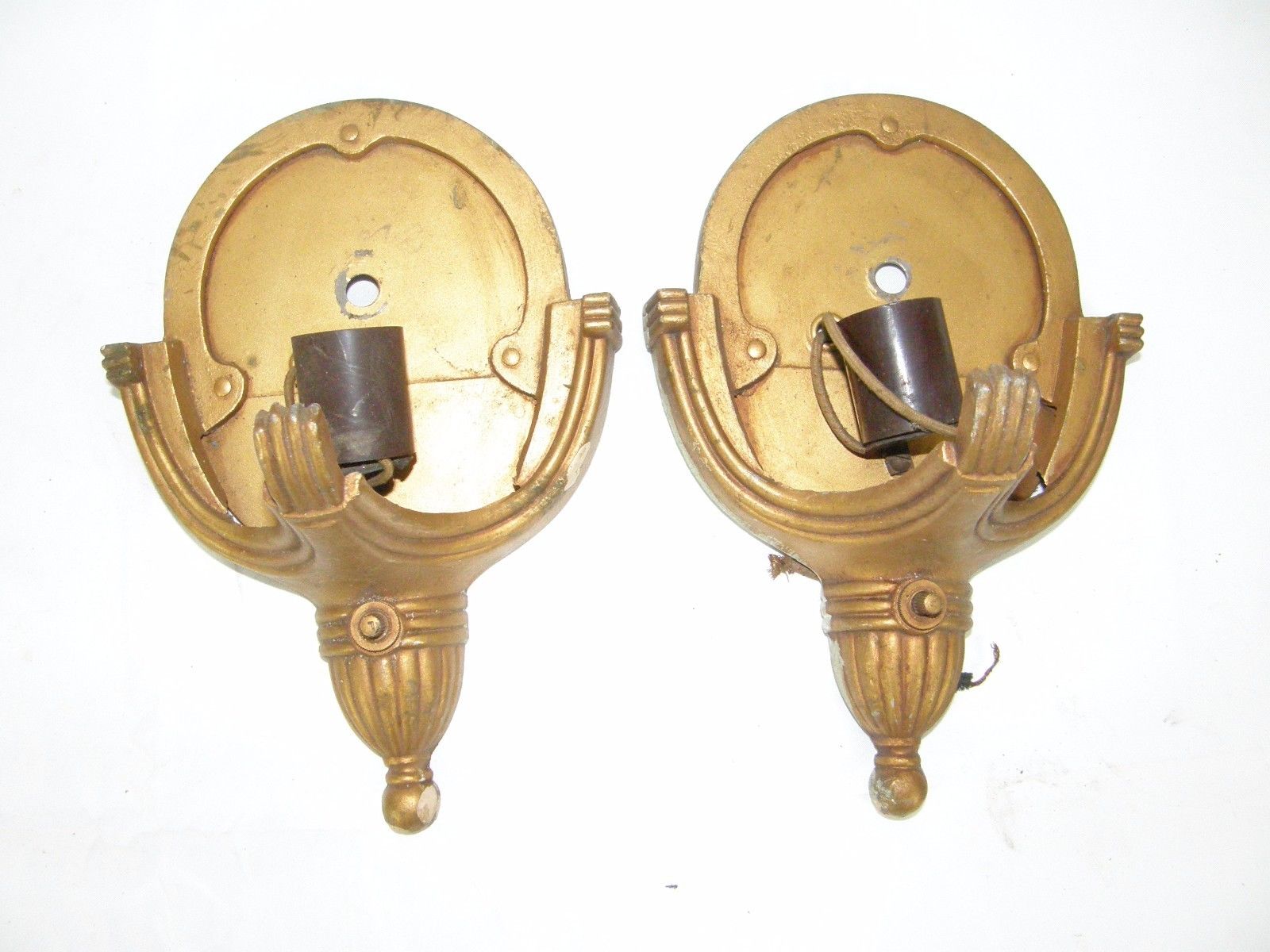 2 (1 Pair) Vintage Antique Art Deco Slip Shade Wall Sconce Lights