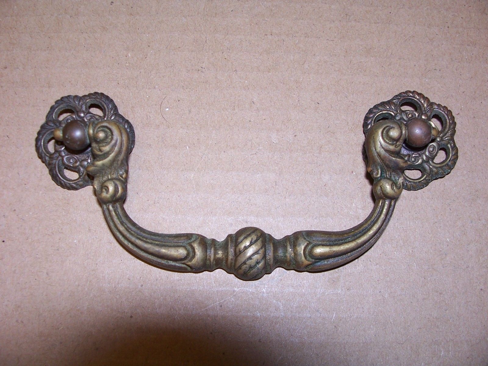 (8) ANTIQUE SOLID BRASS  DRAWER PULLS / HANDLES  -- ORIGINAL SCREWS INCLUDED