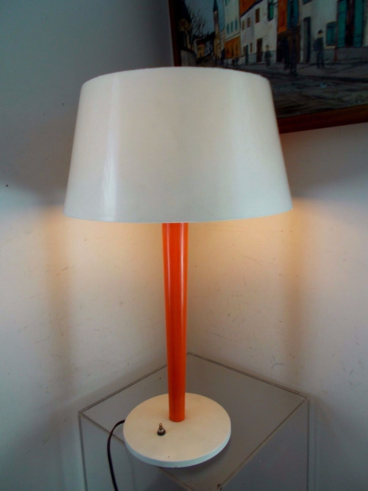 Vintage Gerald Thurston Lightolier Lamp Orange Industrial Mid Century Modern