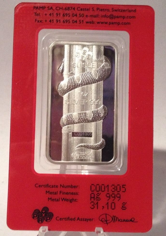 2013 Pamp Suisse Snake 1 oz .999 Silver Bar - Mint Sealed In Assay Card