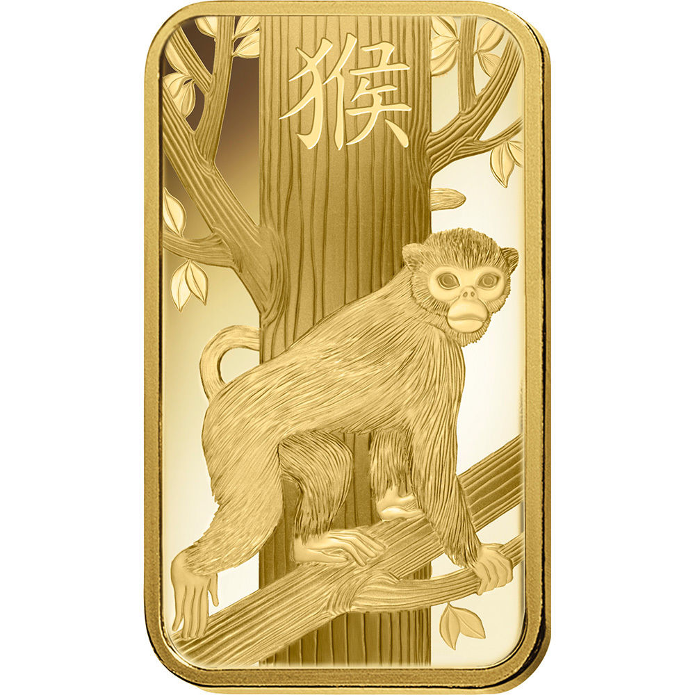 5 gram Gold Bar - PAMP Suisse - Lunar Year of the Monkey - 999.9 Fine in Assay