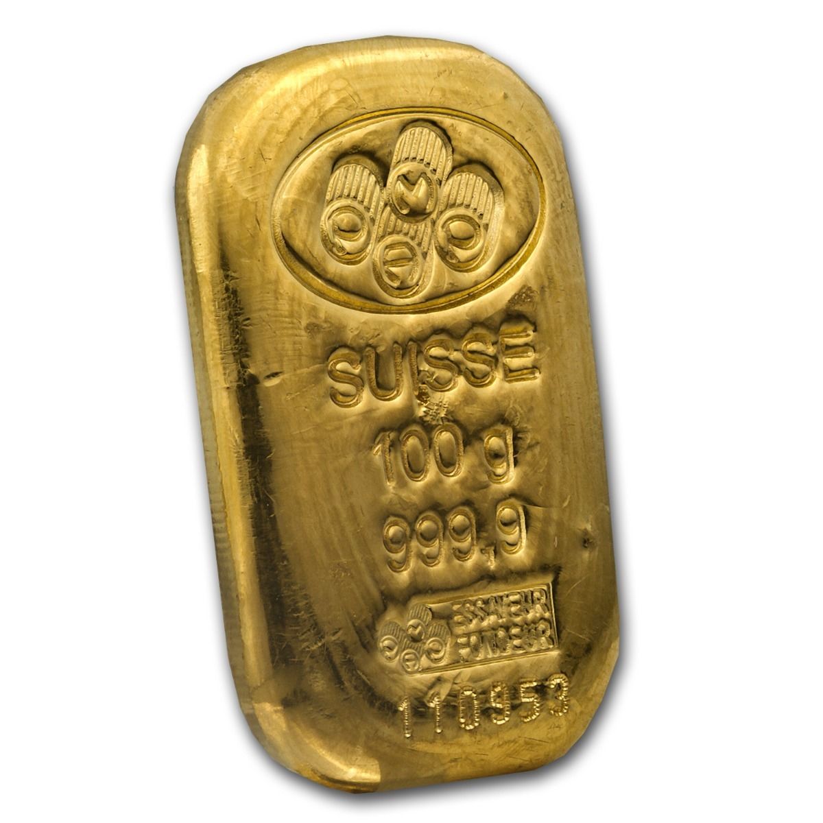 100 gram Gold Bar - PAMP Suisse (Cast, w/Assay) - SKU #45792