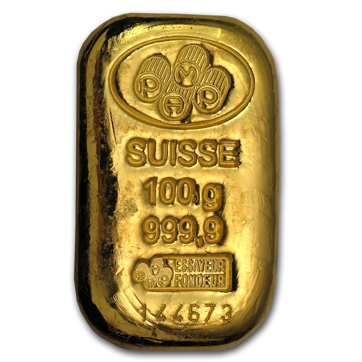 100 gram Gold Bar - PAMP Suisse (Cast, w/Assay) - SKU #45792