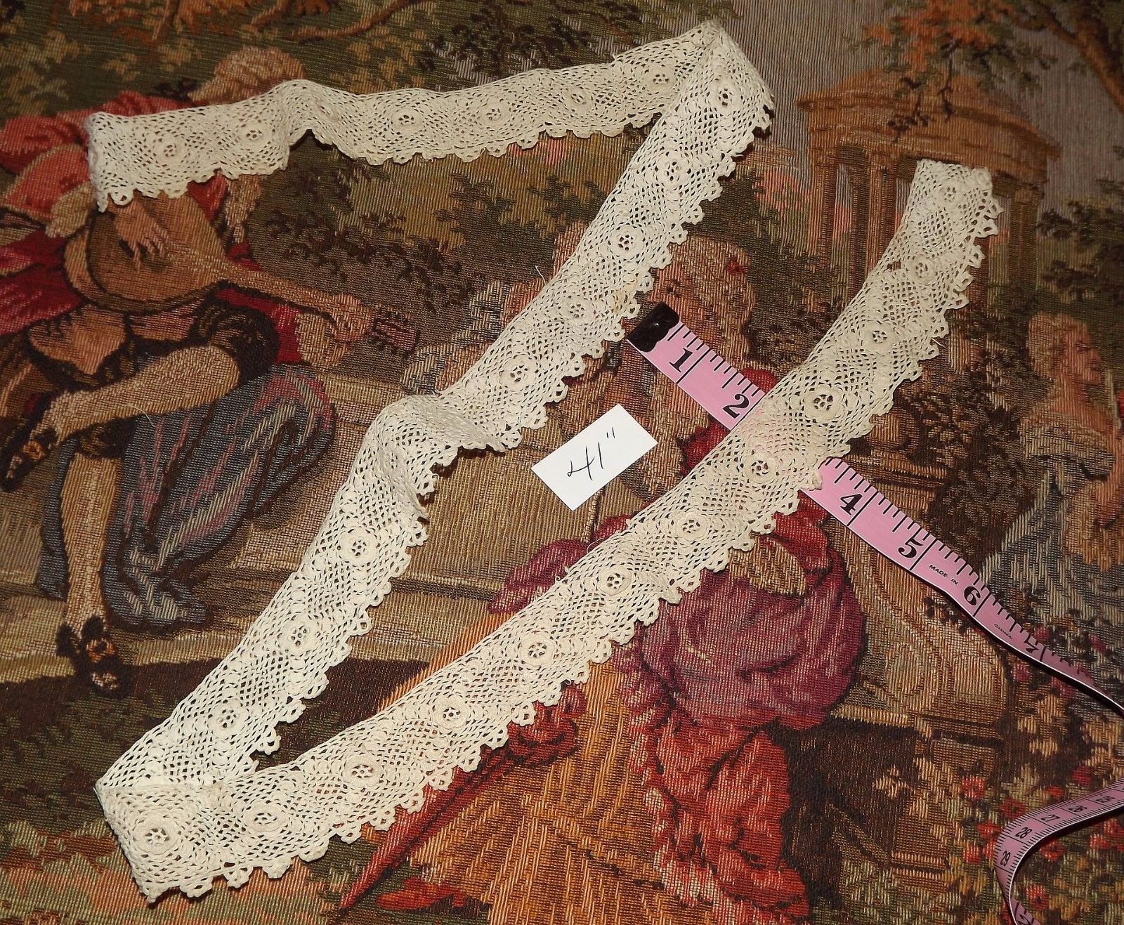 Lot ANTIQUE VINTAGE IRISH CROCHET Lace Edging Insertion Jabot