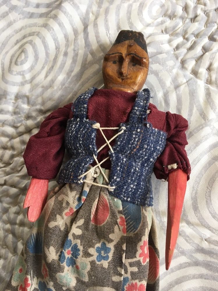 AMERICAN FOLK ART CARVED WOOD ARTICULATED DOLL