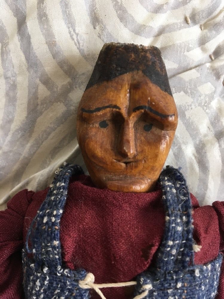 AMERICAN FOLK ART CARVED WOOD ARTICULATED DOLL