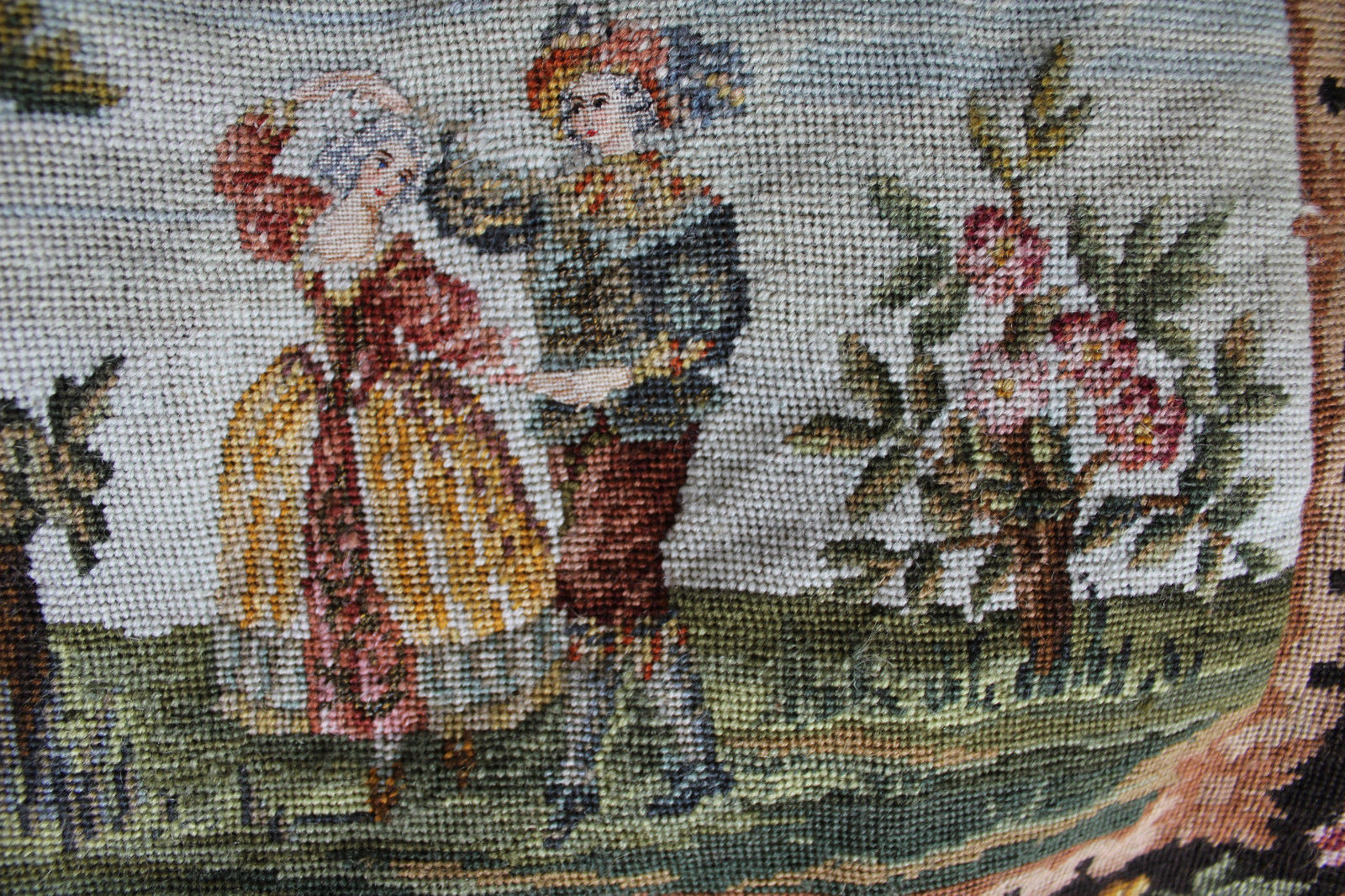 Vintage Antique French wool needlework tapestry needlepoint 19th century