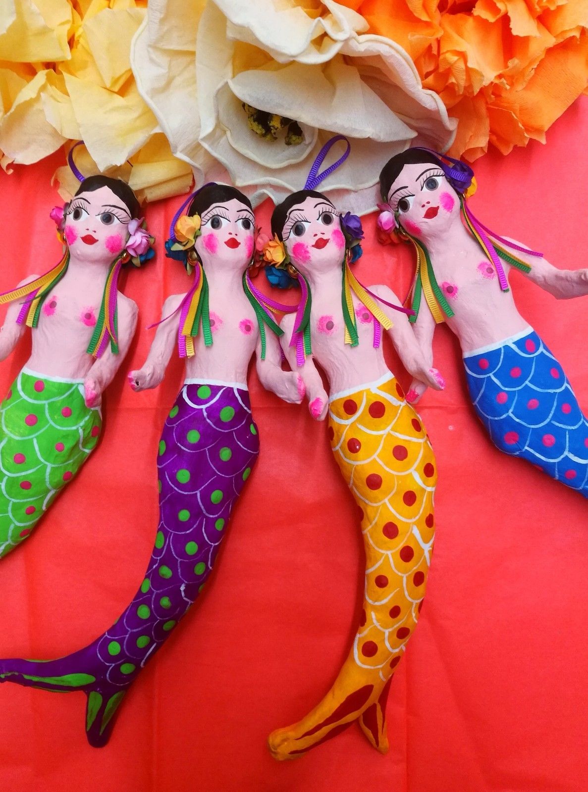 Authentic Mexican Paper Mache Folk Art Mermaid La Sirena