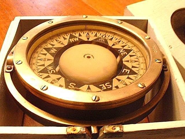 Large Antique Hand of Philadelphia Bronze Marine Compass in Box